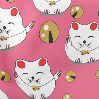 Japanese Lucky Cat Lightweight Cotton Poplin