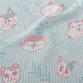 Cute Cat Family Birdseye Piqué