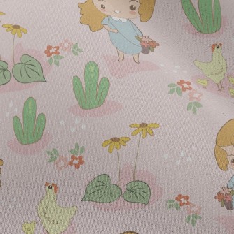 Little Girl Picking Flowers An Chiffon
