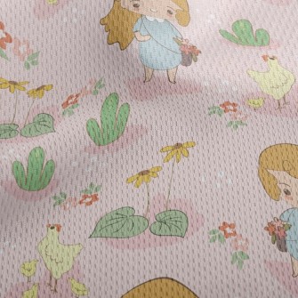 Little Girl Picking Flowers An Athletic Mesh Flat Back