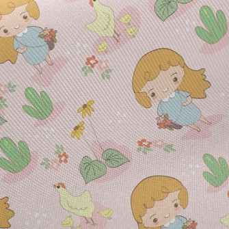Little Girl Picking Flowers An Twill