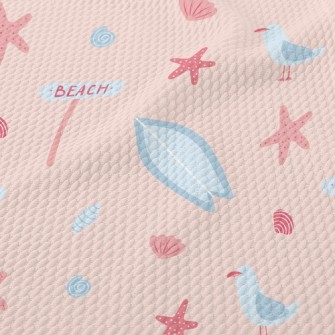 Pink Beach Starfish Seagull Birdseye Piqué