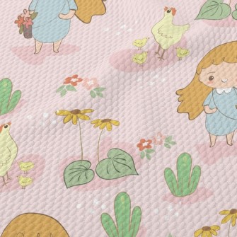 Little Girl Picking Flowers An Birdseye Piqué