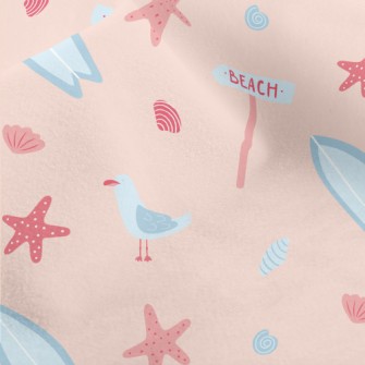 Pink Beach Starfish Seagull Micro Fleece