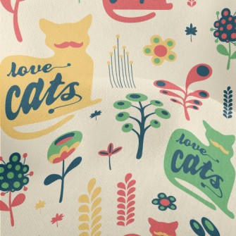 Playful Bearded Colorful Cat Lightweight Performance Linen