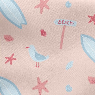 Pink Beach Starfish Seagull Jersey Backed Fleece