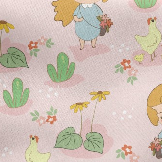 Little Girl Picking Flowers An Jersey Backed Fleece
