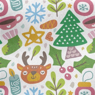 Cute Reindeer Celebrating Chri Jersey Backed Fleece