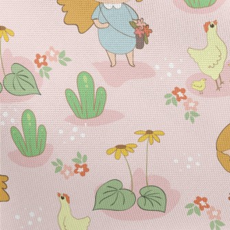 Little Girl Picking Flowers An Pongee