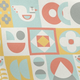 Cute Checkered Bird Pongee