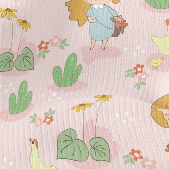 Little Girl Picking Flowers An Stretch Jersey