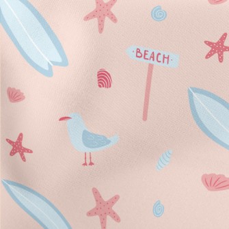 Pink Beach Starfish Seagull Lightweight Cotton Poplin
