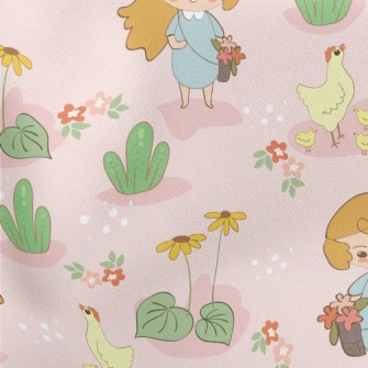 Little Girl Picking Flowers An Lightweight Cotton Poplin