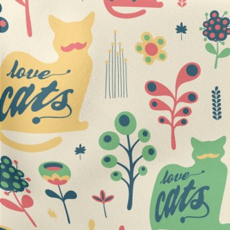 Playful Bearded Colorful Cat Lightweight Cotton Poplin
