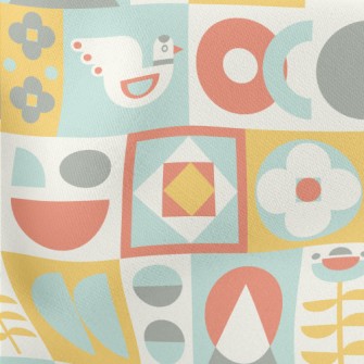 Cute Checkered Bird Lightweight Cotton Poplin