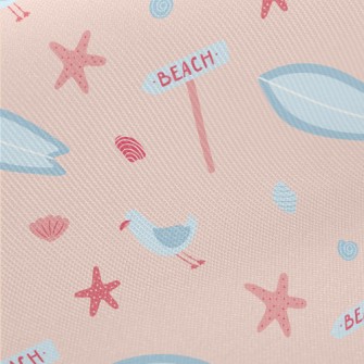 Pink Beach Starfish Seagull Midweight Cotton Poplin
