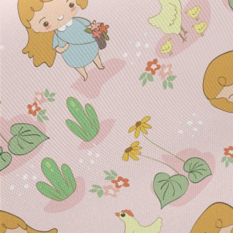 Little Girl Picking Flowers An Midweight Cotton Poplin