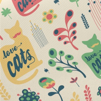 Playful Bearded Colorful Cat Midweight Cotton Poplin