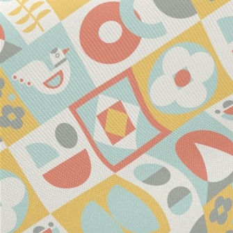 Cute Checkered Bird Midweight Cotton Poplin