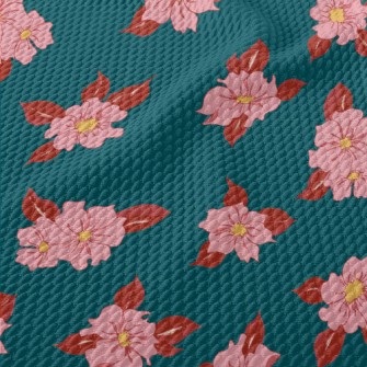 Red Petals And Leaves Birdseye Piqué