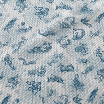 Vintage Hand Drawn Sea Monster Birdseye Piqué