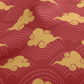 Red Circle With Clouds Athletic Mesh Flat Back