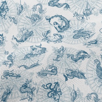 Vintage Hand Drawn Sea Monster Performance Linen
