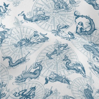 Vintage Hand Drawn Sea Monster Lightweight Performance Linen