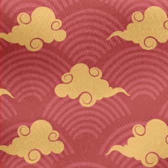 Red Circle With Clouds Jersey Backed Fleece