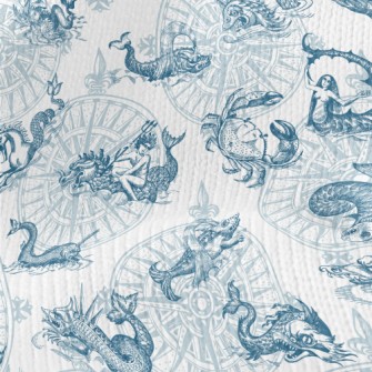 Vintage Hand Drawn Sea Monster Stretch Jersey