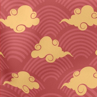 Red Circle With Clouds Lightweight Cotton Poplin