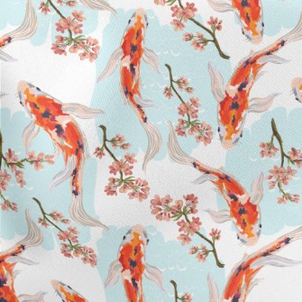 Hand Drawn Carp Pond Lightweight Cotton Poplin
