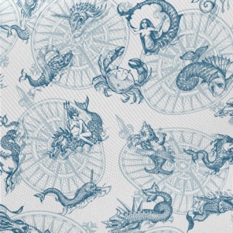 Vintage Hand Drawn Sea Monster Midweight Cotton Poplin
