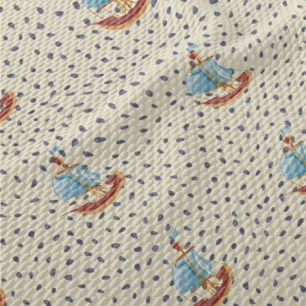 Hand Drawn Cartoon Sailboat Birdseye Piqué