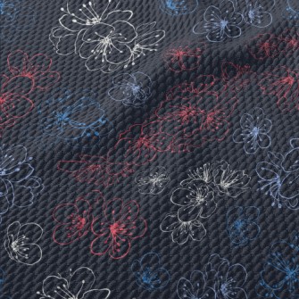 Colorful Hand Drawn Cherry Blo Birdseye Piqué