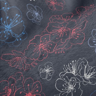 Colorful Hand Drawn Cherry Blo Minky