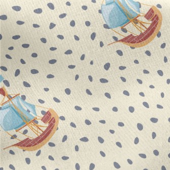 Hand Drawn Cartoon Sailboat Jersey Backed Fleece