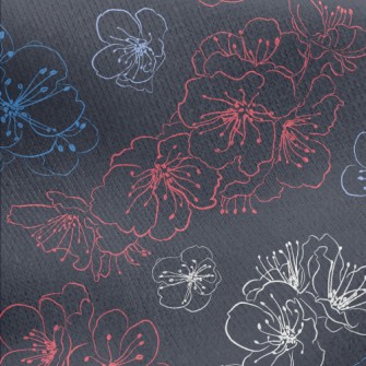 Colorful Hand Drawn Cherry Blo Jersey Backed Fleece