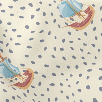 Hand Drawn Cartoon Sailboat Lightweight Cotton Poplin