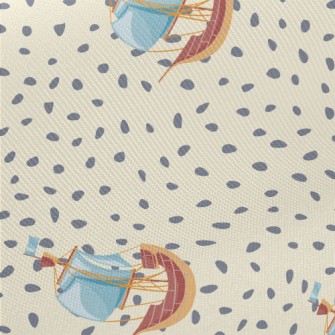 Hand Drawn Cartoon Sailboat Midweight Cotton Poplin