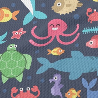 Funny Big-eyed Sea Animals Birdseye Piqué