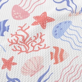 Bright Coral Jellyfish Fish Birdseye Piqué