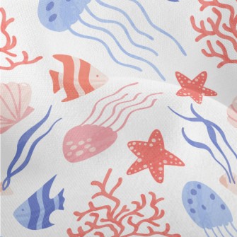 Bright Coral Jellyfish Fish Lightweight Performance Linen