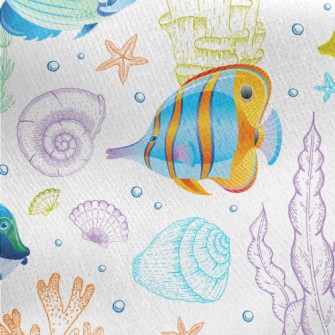 Bright Fish And Coral Jersey Backed Fleece