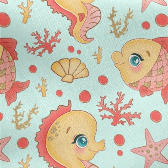 Scale Fish And Seahorse Jersey Backed Fleece