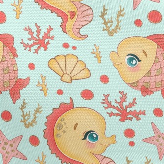 Scale Fish And Seahorse Pongee