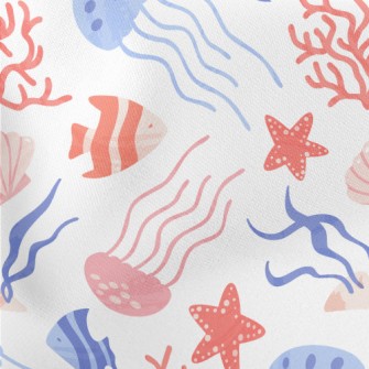 Bright Coral Jellyfish Fish Lightweight Cotton Poplin