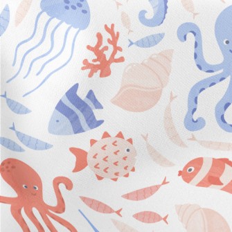 Gentle Octopus Seahorse Starfi Lightweight Cotton Poplin