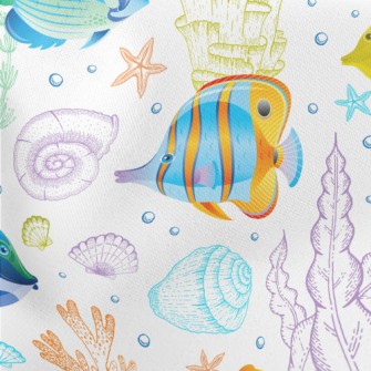 Bright Fish And Coral Lightweight Cotton Poplin