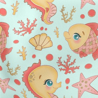 Scale Fish And Seahorse Lightweight Cotton Poplin